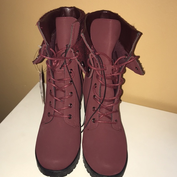 Burgundy half sweater Cuff Moto midcalf boots 7 - Picture 5 of 7